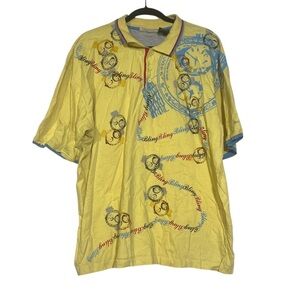 Y2K Paco Jeans Printed Polo Shirt Bling Bling Bling Yellow Red Blue Size 3X
